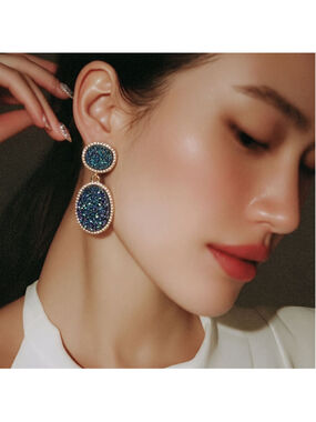 Bauble Bar Dangle Earrings One Size Indigo Blue Gold Druzy Statement Jewelry